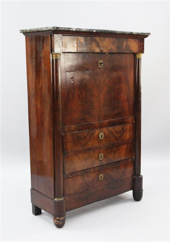 A Charles X flame mahogany secretaire à abattant, W.3ft 1in.
